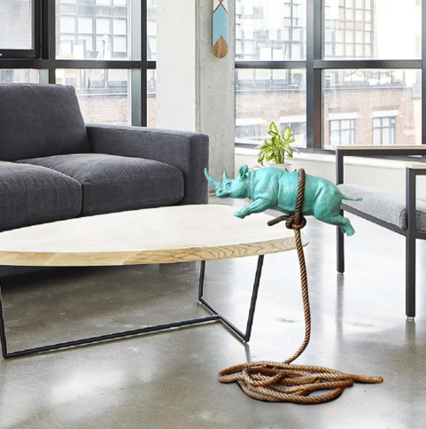 Gillie and Marc, Green Flying Rhino on a Short Rope, Bronze Sculpture #6/8