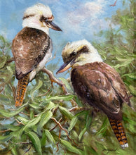 Load image into Gallery viewer, Kookaburras sitting in a tree as thought they are talking to each other.
