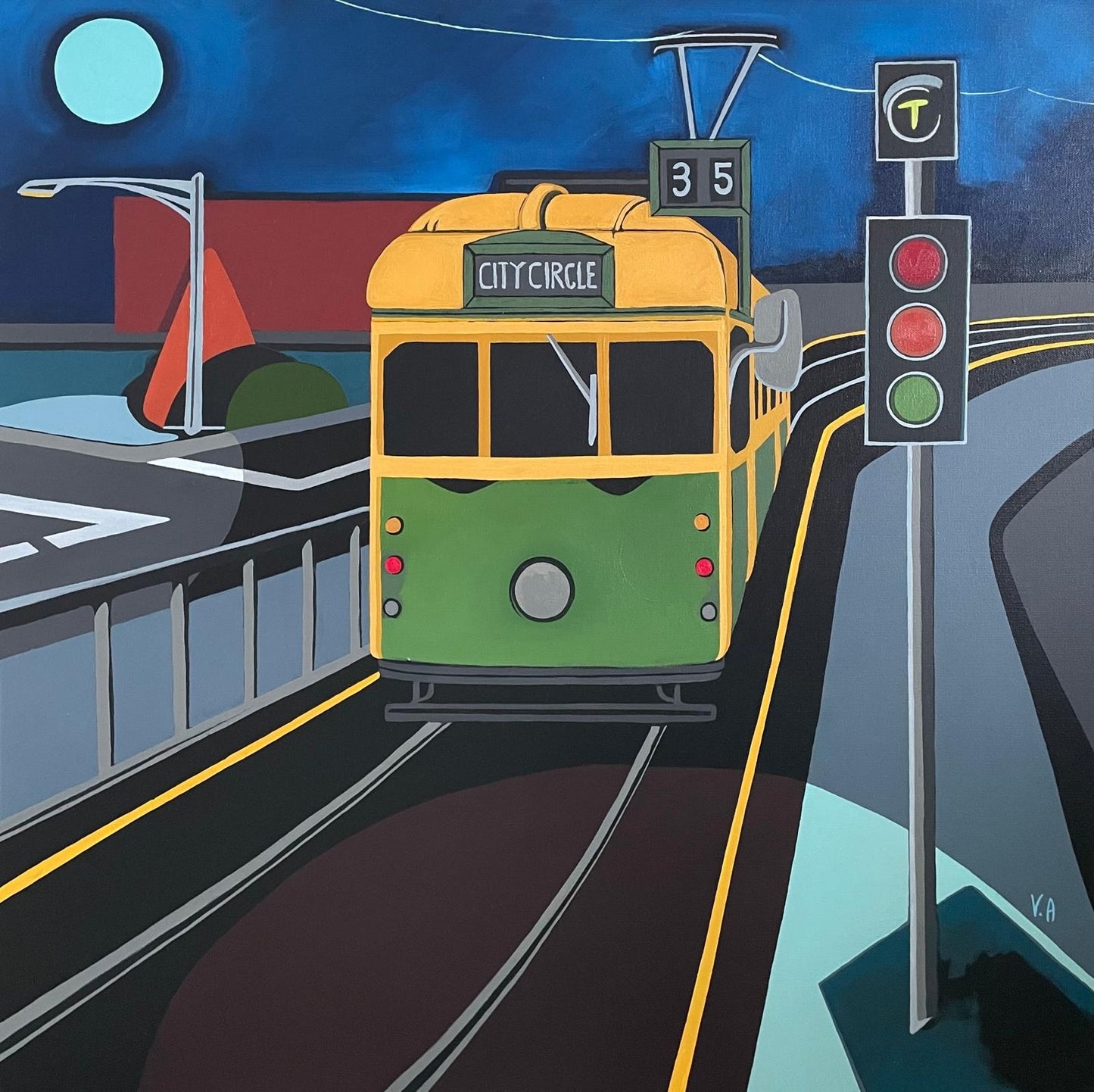 Vanessa Anderson, Night Tram, Acrylic & Oil on Canvas