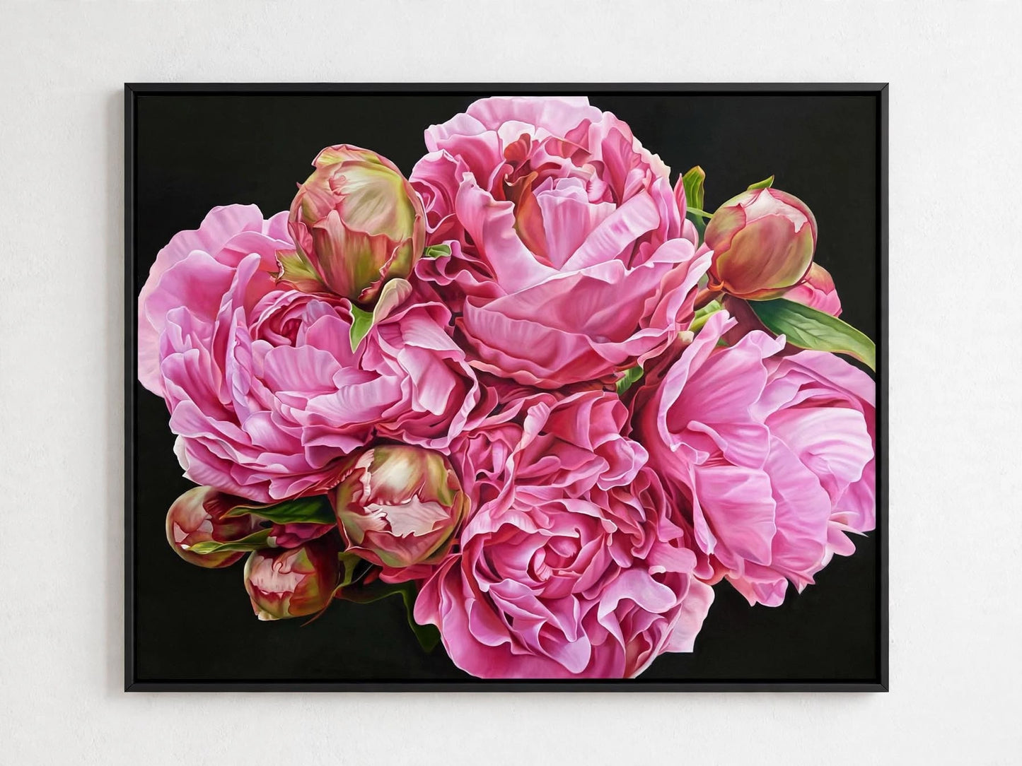Jen Tucker, Peony Bouquet, Oil on Canvas, Oak Float Frame