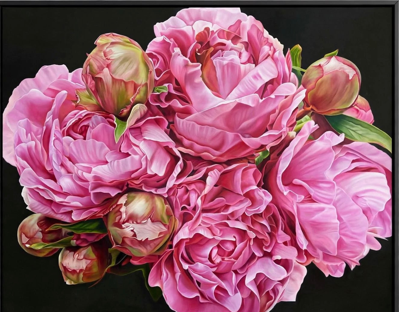 Jen Tucker, Peony Bouquet, Oil on Canvas, Oak Float Frame