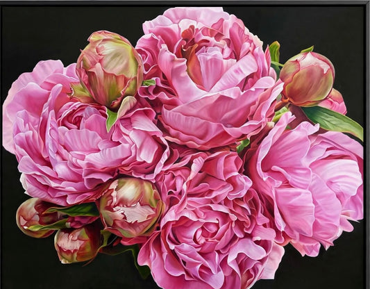 Jen Tucker, Peony Bouquet, Oil on Canvas, Oak Float Frame