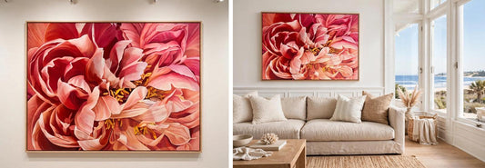 Jen Tucker, Sunkissed Petals, Oil on Linen, Oak Float Frame