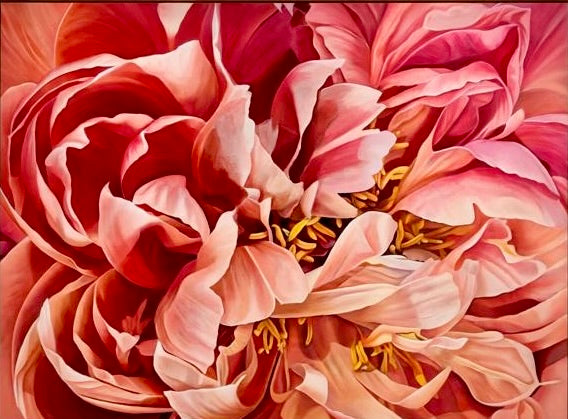 Jen Tucker, Sunkissed Petals, Oil on Linen, Oak Float Frame