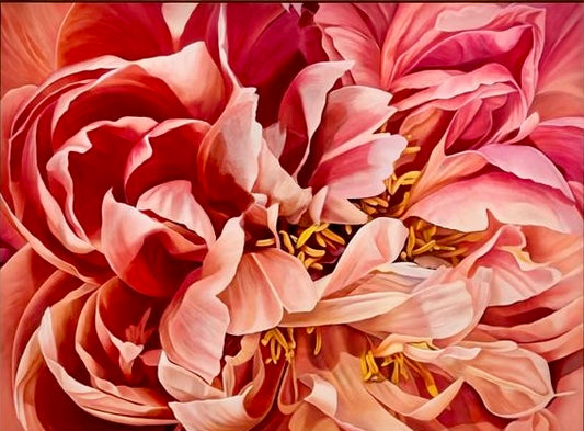 Jen Tucker, Sunkissed Petals, Oil on Linen, Oak Float Frame