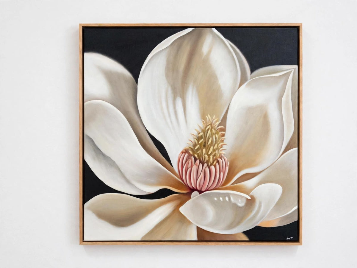 Jen Tucker, Embrace, Oil on Linen , Natural Oak Frame