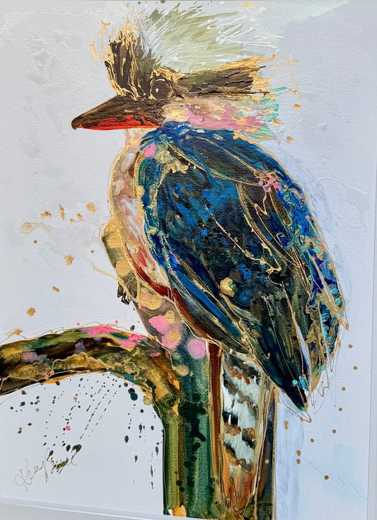 Kerry Bruce, Jack Kookaburra, Acrylic on 500gsm Art Paper - Oak Frame