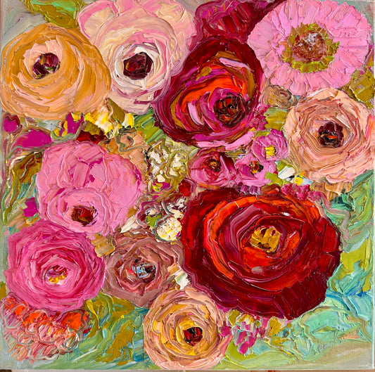 Kerry Bruce, Peonies in Bloom, Oil on Canvas