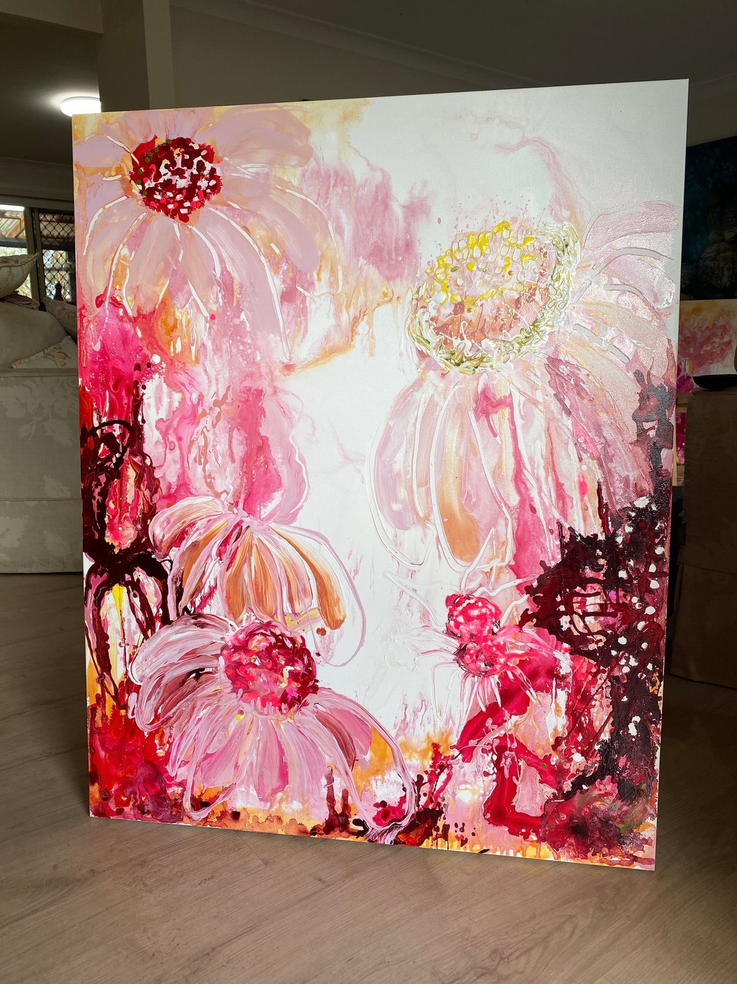 Kerry Bruce, Dancing Daisies, Acrylic on Canvas