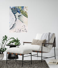 Load image into Gallery viewer, Abstract painting in shades of white, blue and green. Shown in situ on a white wall.
