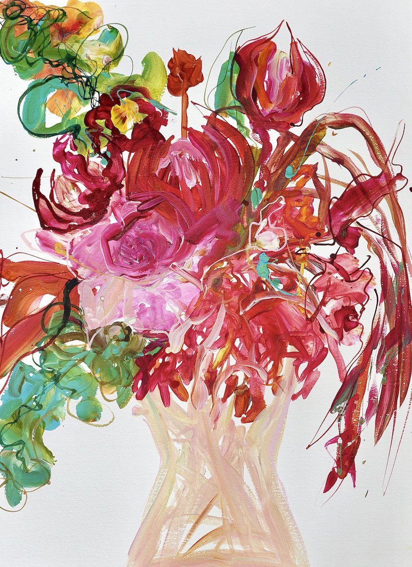 Kerry Bruce, Blooming Beauty, Original Art on Paper-Oak Frame