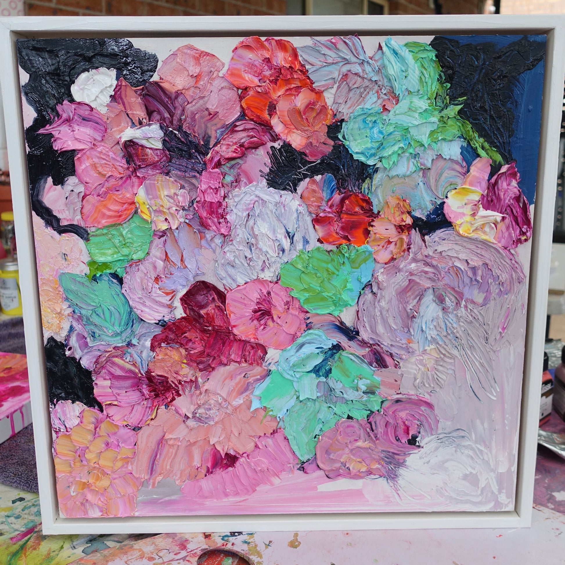 Original painting of blooms in lollipop pastel shades.