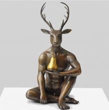 Load image into Gallery viewer, Gillie and Marc, Deerman Grew a Pear, Bronze with gold patina sculpture #7/ 25
