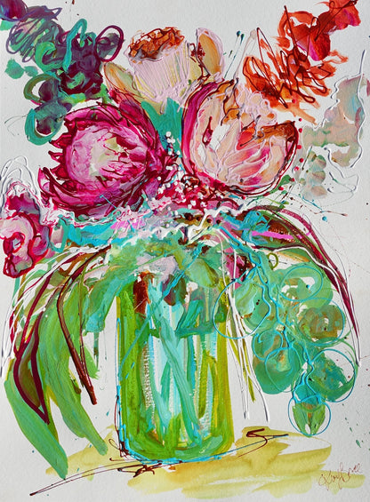 Kerry Bruce Native Bliss original artwork 56cm x 76cm Acrylic on 500gsm Archival art paper in light oak box frame