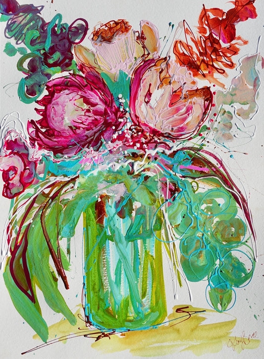 Kerry Bruce Native Bliss original artwork 56cm x 76cm Acrylic on 500gsm Archival art paper in light oak box frame