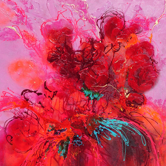 Big Bold and Beautiful, reds and pinks are present in this big showstopper, textured blooms.