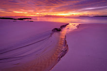 Load image into Gallery viewer, Hyams Beach on the NSW South Coast, sunrise in colours of magenta and golden orange.
