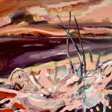 Load image into Gallery viewer, Driftwood on the seashore. An abstract mixed media work in pinks and purples.
