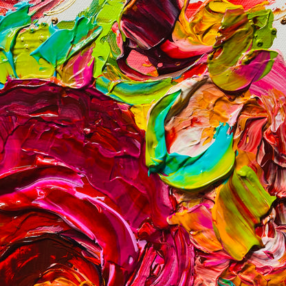 Kerry Bruce Flowers for Me original artwork 40cm x40cm Acrylic on Canvas White oak Box frame, textural features highlighted