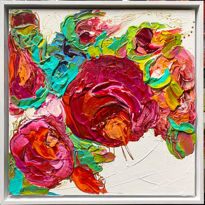 Kerry Bruce Flowers for Me original artwork 40cm x 40cm Acrylic on Canvas  in White oak Box frame