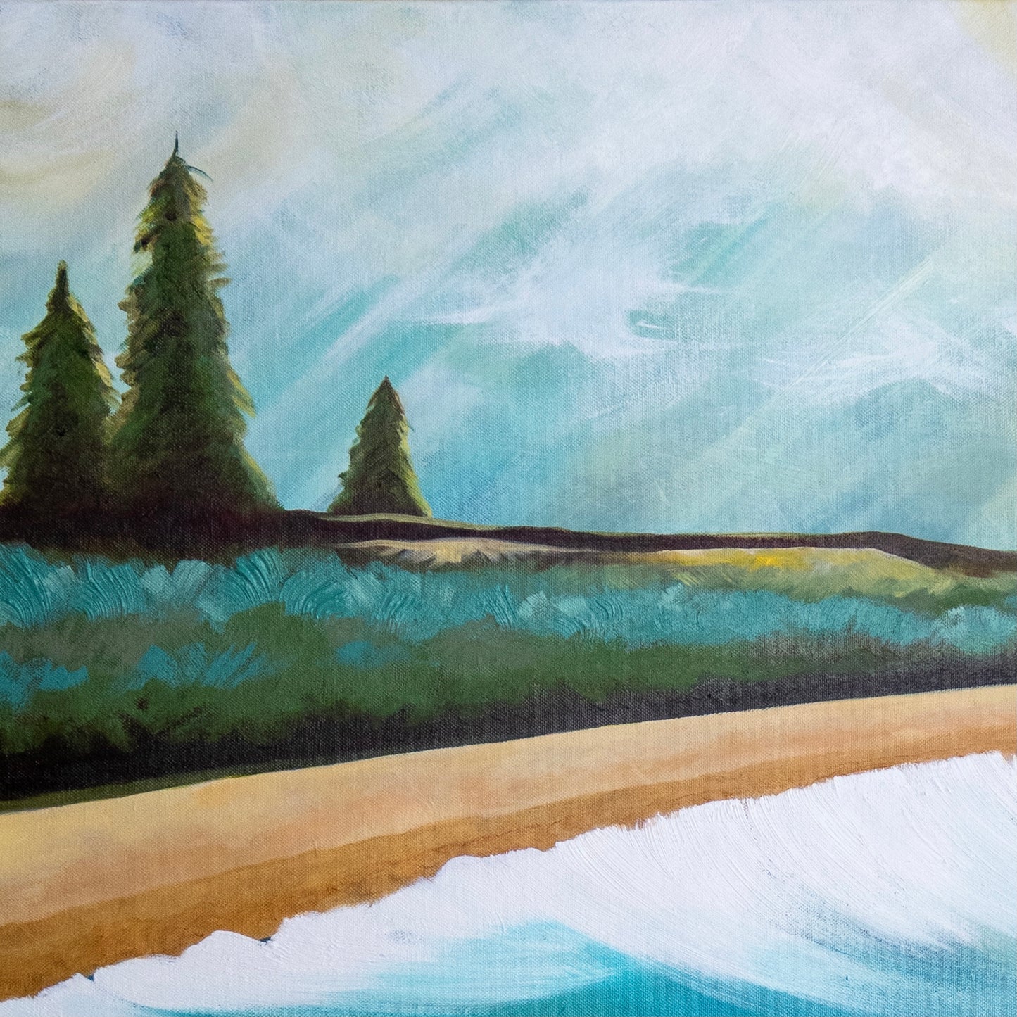 Vanessa Anderson, Glorious Pines, Original Artwork, Acrylic and Oil on Canvas, detail