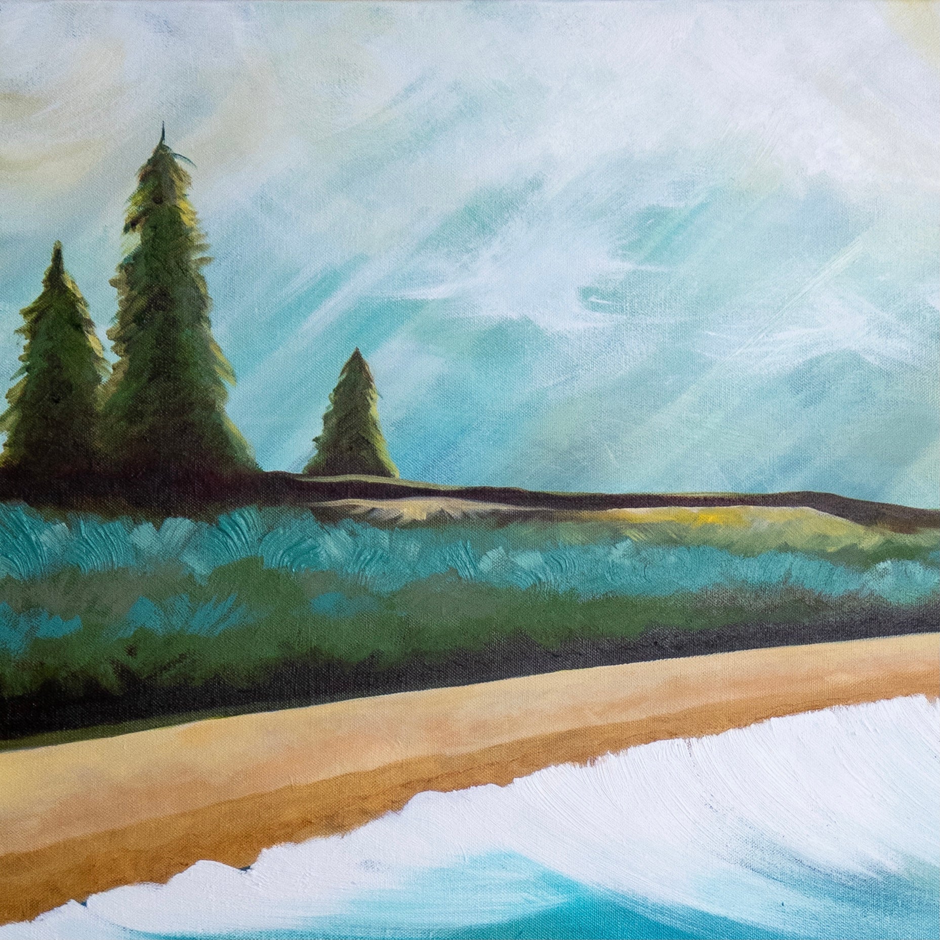 Vanessa Anderson, Glorious Pines, Original Artwork, Acrylic and Oil on Canvas, detail