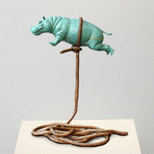 Load image into Gallery viewer, Gillie and Marc, Green Flying Hippo, Bronze w/green patina sculpture #5/8
