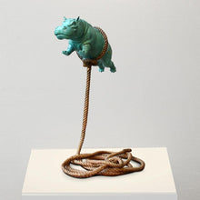 Load image into Gallery viewer, Gillie and Marc, Green Flying Hippo, Bronze w/green patina sculpture #5/8
