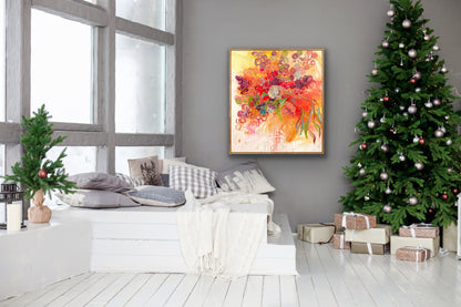 Kerry Bruce Nourish the Natives original artwork 116 x 130cm Acrylic on Linen in Light Oak Box Frame, Insitu in living room