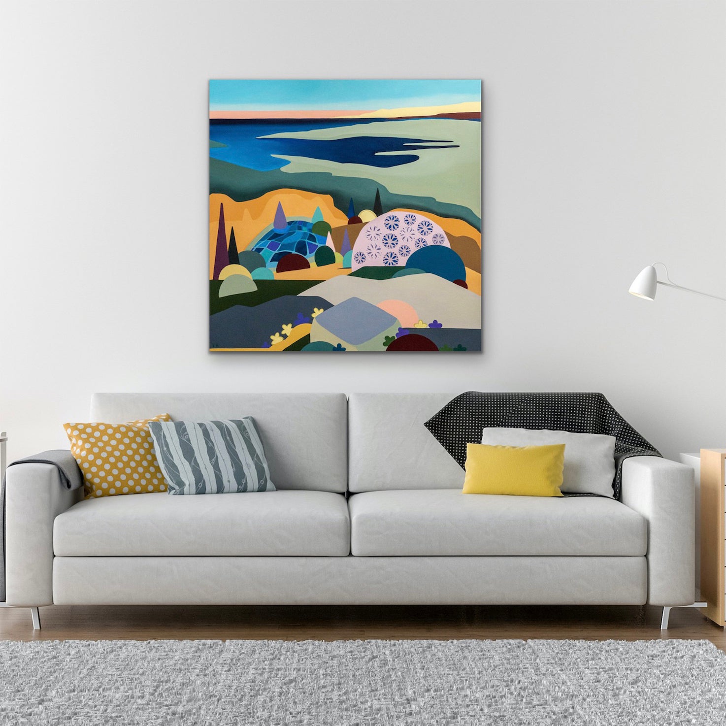 Painting of the Illawarra in situ on a living room wall.
