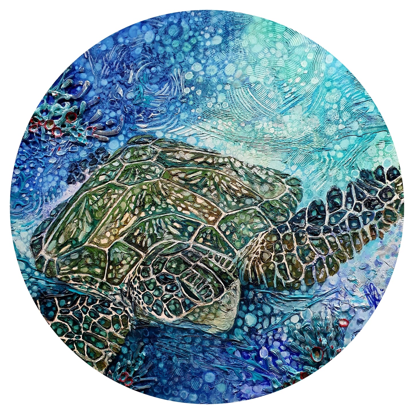 Jennifer Luck, Reef Daze, Oil on round Canvas