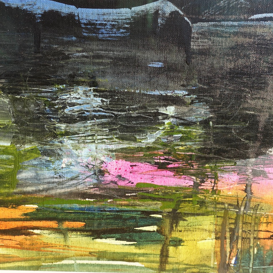 Kiama at sunset on the NSW South Coast painted in an abstract style. Square view.