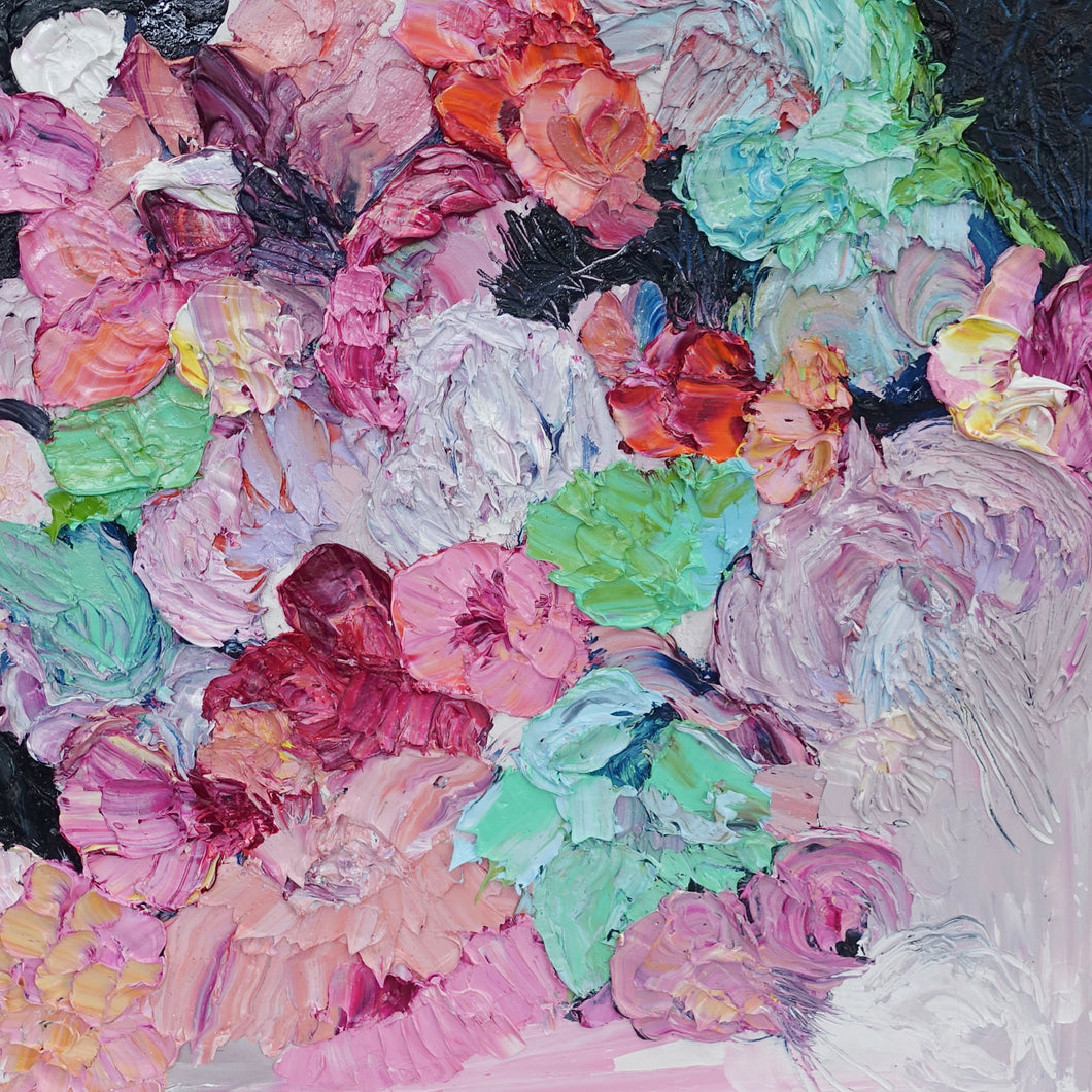 Original painting of blooms in lollipop pastel shades.