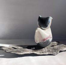 Load image into Gallery viewer, Bird totem sculpture of 2 ceramic birds, darker view.
