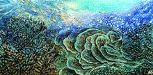 Load image into Gallery viewer, An original artwork of reefs in stunning shades of blue, aqua and turquoise was inspired by the artist when exploring the reefs locally and when travelling and witnessing another world of delicate ecosystems, and the dances of the many fish and sea life within.

