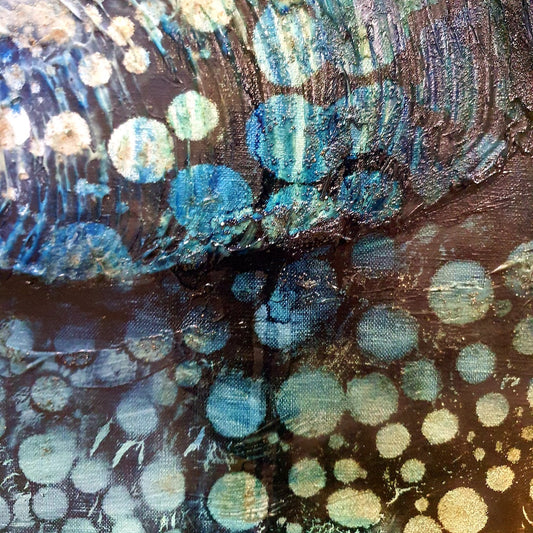 Rockpool shells in shades of turquoise, aqua and ochre. Shown in detail view.