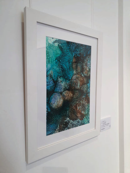 Underwater rocks in shades of blue, aqua and turquoise. Side view, limited edition print