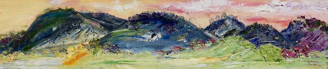 bstract painting of the hills and grassy countryside in Sofala NSW.