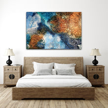 Load image into Gallery viewer, Rockpool shells oil painting. Shown on a white bedroom wall.
