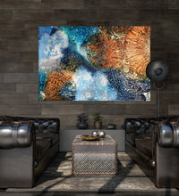 Load image into Gallery viewer, Rockpool shells oil painting. Shown on a dark brown timber wall.

