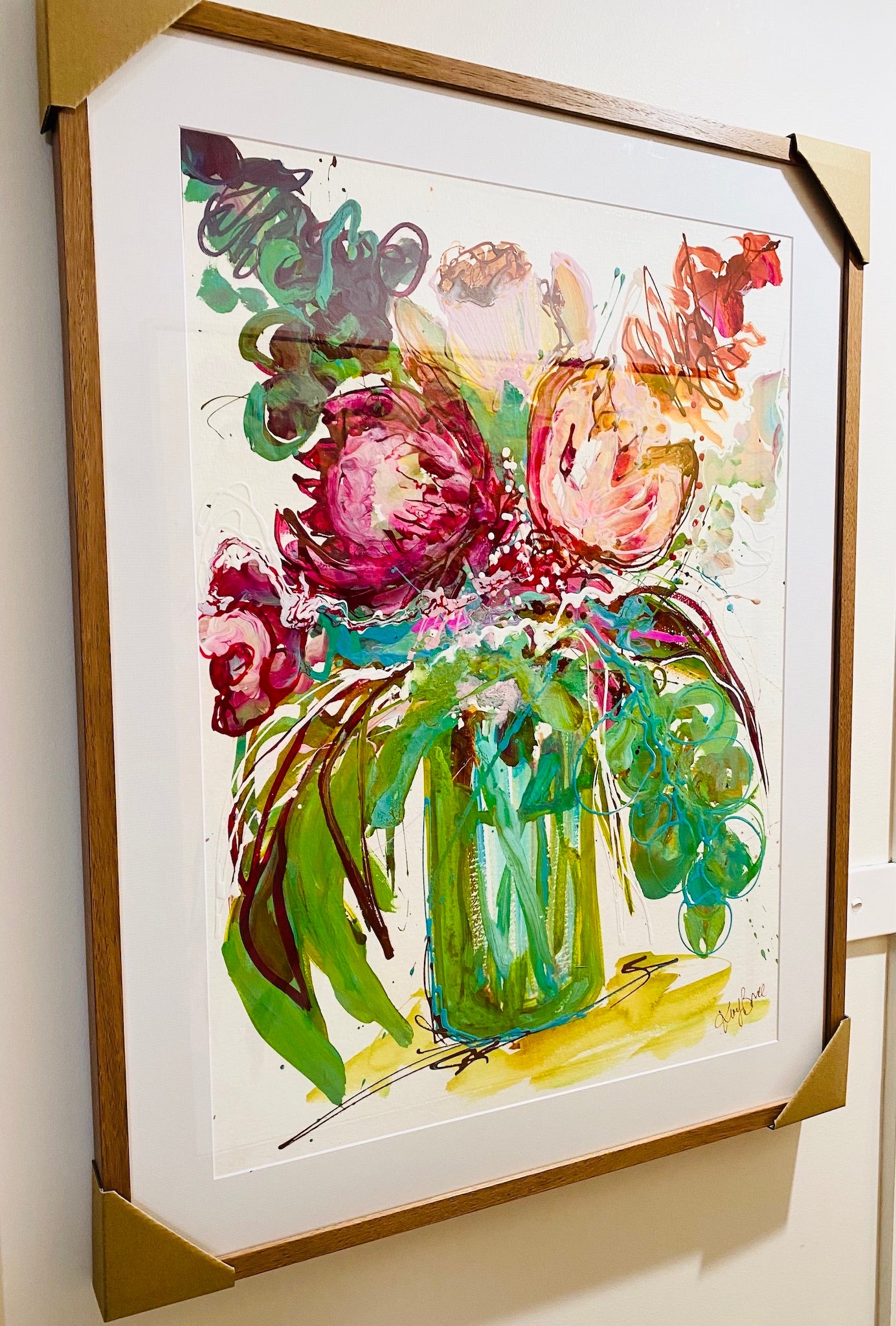 Kerry Bruce Native Bliss original artwork Acrylic on 500gsm Archival art paper in light oak box frame, wall display