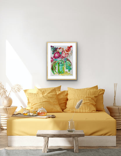 Kerry Bruce Native Bliss original artwork 56cm x 76cm Acrylic on 500gsm Archival art paper in light oak box frame, Insitu 