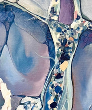 Load image into Gallery viewer, Abstract painting in shades of medium blue. Detail view.
