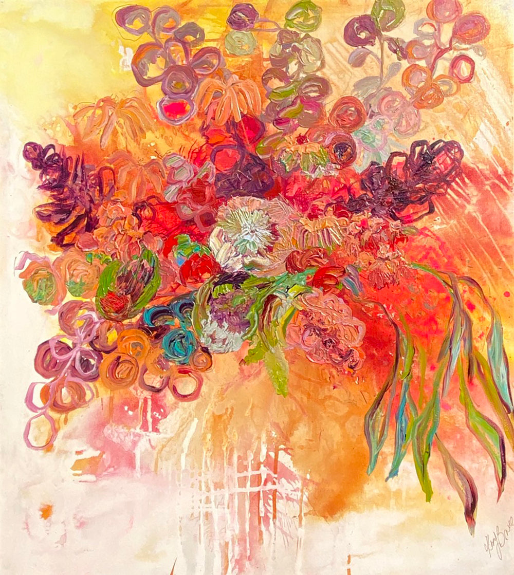 Kerry Bruce Nourish the Natives original artwork 116cm x 130cm, Acrylic on Linen in Light Oak Box Frame