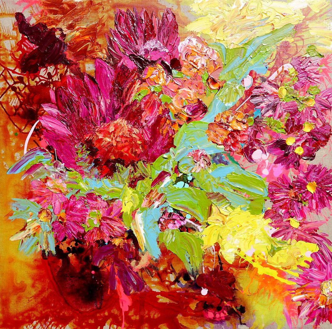 Kerry Bruce, Protea Petals, Acrylic on Linen canvas
