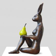 Load image into Gallery viewer, Gillie and Marc, Rabbitwoman thought a pear in the hand is worth two in the bush, Bronze w/green patina sculpture #5/15
