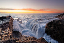 Load image into Gallery viewer, The surging ocean at sunrise along the Kiama 
Coast Walk. Gerringong, Australia
