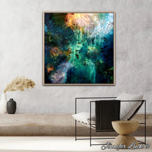 Load image into Gallery viewer, Multi-coloured painting of an ocean pool. Shown in situ on a pale grey wall.
