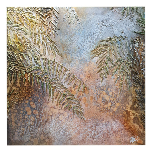 Sea grasses and rock pools in an oil painting