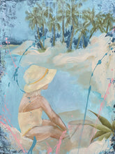 Load image into Gallery viewer, Pastel painting of a girl in a biking sitting on the beach, watching the tide rise and fall
